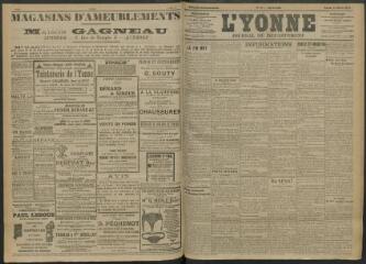 4 vues - L\'Yonne, journal du département, n° 61, lundi 14 mars 1910 (ouvre la visionneuse)