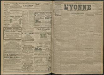 4 vues - L\'Yonne, journal du département, n° 146, samedi 25 juin 1910 (ouvre la visionneuse)