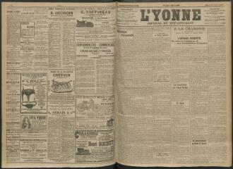 4 vues - L\'Yonne, journal du département, n° 160, mardi 12 juillet 1910 (ouvre la visionneuse)