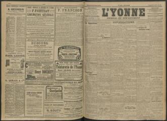 4 vues - L\'Yonne, journal du département, n° 164, lundi 18 juillet 1910 (ouvre la visionneuse)