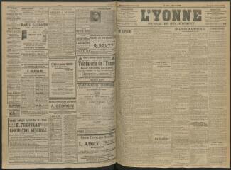 4 vues - L\'Yonne, journal du département, n° 173, jeudi 28 juillet 1910 (ouvre la visionneuse)