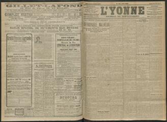 4 vues - L\'Yonne, journal du département, n° 120, lundi 22 mai 1911 (ouvre la visionneuse)