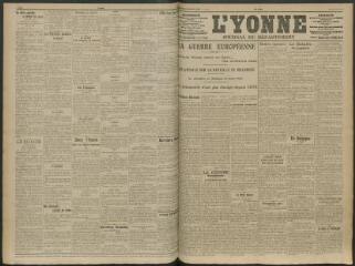 2 vues - L\'Yonne, journal du département, n° 204, lundi 24 août 1914 (ouvre la visionneuse)