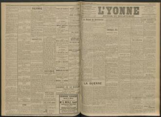 3 vues - L\'Yonne, journal du département, n° 150, lundi 28 juin 1915 (ouvre la visionneuse)
