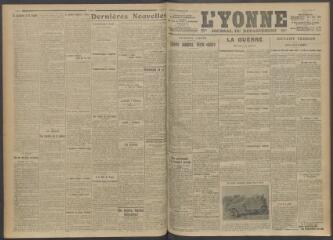 3 vues - L\'Yonne, journal du département, n° 66, lundi 20 mars 1916 (ouvre la visionneuse)