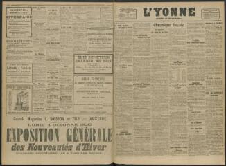 2 vues - L\'Yonne, journal du département, n° 236, lundi 4 octobre 1920 (ouvre la visionneuse)