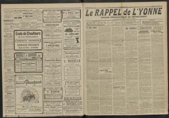 3 vues - Le Rappel de l\'Yonne, organe démocratique du département, n° 29, mercredi 23 novembre 1921 (ouvre la visionneuse)