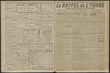 3 vues - Le Rappel de l\'Yonne, organe démocratique du département, n° 375, mardi 31 octobre 1922 (ouvre la visionneuse)