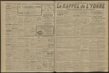 3 vues - Le Rappel de l\'Yonne, organe démocratique du département, n° 101, mardi 1 mai 1923 (ouvre la visionneuse)