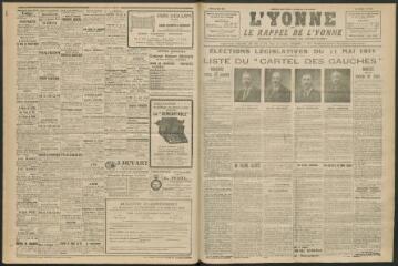 3 vues - L\'Yonne et le Rappel de l\'Yonne, organe démocratique du département, n° 138, jeudi 8 mai 1924 (ouvre la visionneuse)