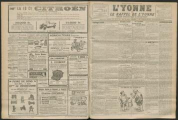 3 vues - L\'Yonne et le Rappel de l\'Yonne, organe démocratique du département, n° 104, vendredi 30 avril 1926 (ouvre la visionneuse)