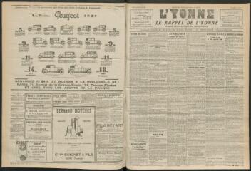 3 vues - L\'Yonne et le Rappel de l\'Yonne, organe démocratique du département, n° 281, mardi 30 novembre 1926 (ouvre la visionneuse)
