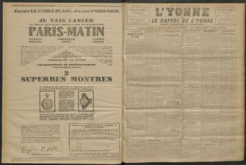 3 vues - L\'Yonne et le Rappel de l\'Yonne, organe démocratique du département, n° 69, mardi 29 mars 1927 (ouvre la visionneuse)