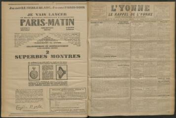 3 vues - L\'Yonne et le Rappel de l\'Yonne, organe démocratique du département, n° 71, jeudi 31 mars 1927 (ouvre la visionneuse)