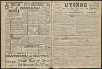 3 vues - L\'Yonne et le Rappel de l\'Yonne, organe démocratique du département, n° 233, lundi 10 octobre 1927 (ouvre la visionneuse)