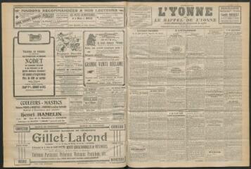 3 vues - L\'Yonne et le Rappel de l\'Yonne, organe démocratique du département, n° 258, mercredi 9 novembre 1927 (ouvre la visionneuse)
