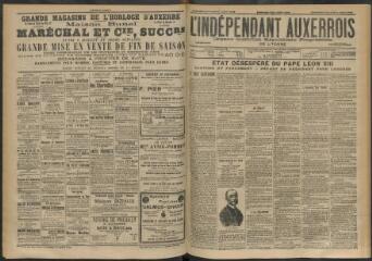 3 vues - L\'Indépendant auxerrois : organe quotidien républicain progressiste de l\'Yonne, n° 155, dimanche 5 juillet et lundi 6 juillet 1903 (ouvre la visionneuse)