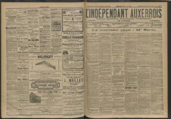 3 vues - L\'Indépendant auxerrois : organe quotidien républicain progressiste de l\'Yonne, n° 178, dimanche 2 août, lundi 3 août et mardi 4 août 1903 (ouvre la visionneuse)